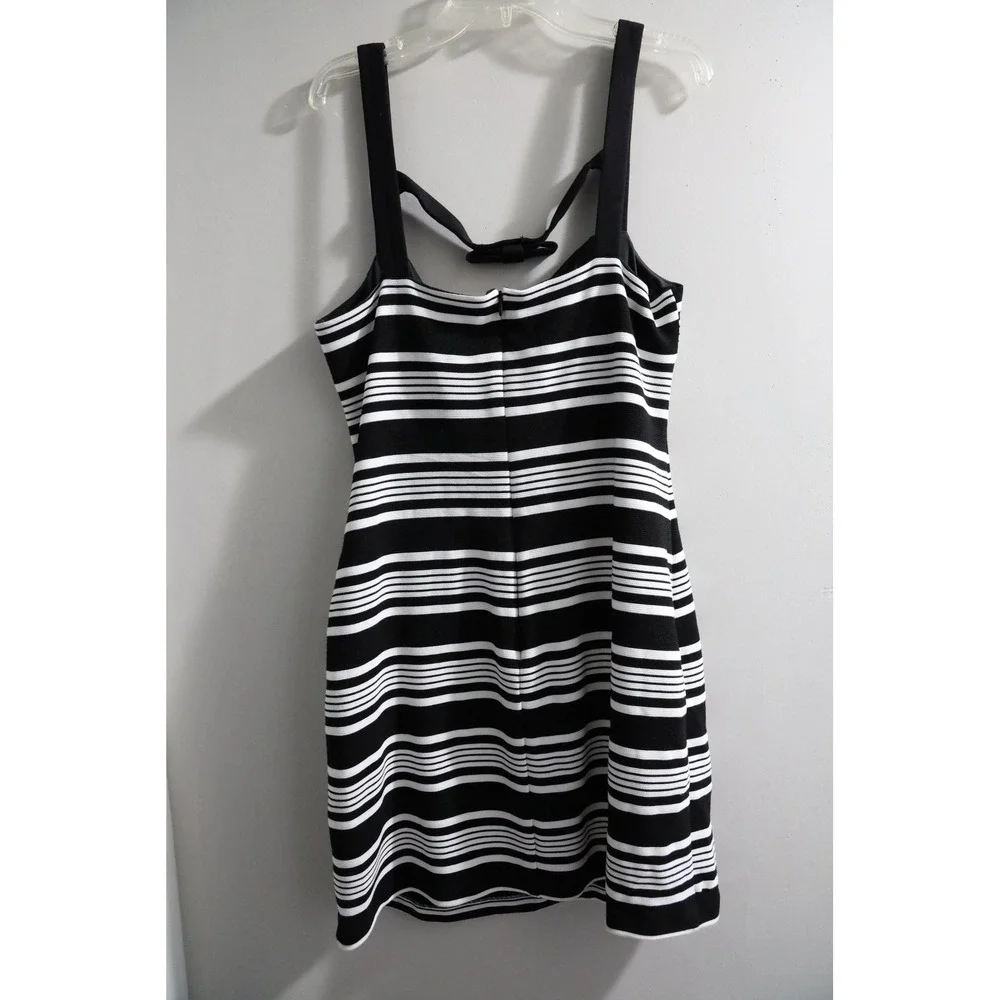 Hutch Black White Striped Bow Detail Mini Dress‎ Square Neck Size L NWT $198